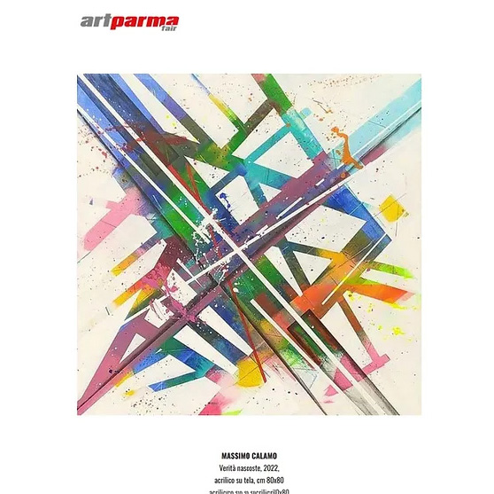 Locandina della fiera d'arte contemporanea ArtparmaFair del 2022. Sulla locandina è presente il quadro dell'artista "Verità Nascoste".