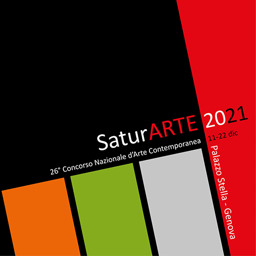 Locandina del concorso d'arte contemporanea SaturArte, svoltosi presso il Palazzo Stella di Genova dal 11 al 22 dicembre 2021.